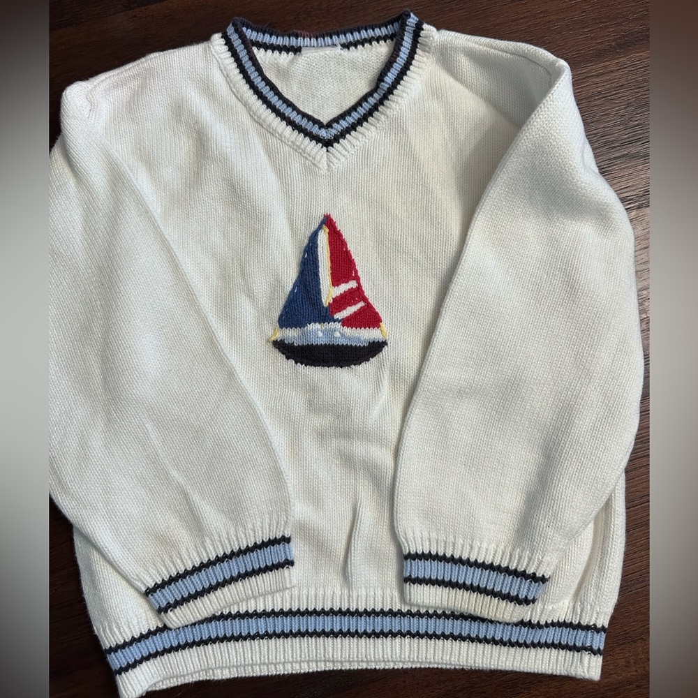 Boys White Nautical Sweater with Sailboat Design